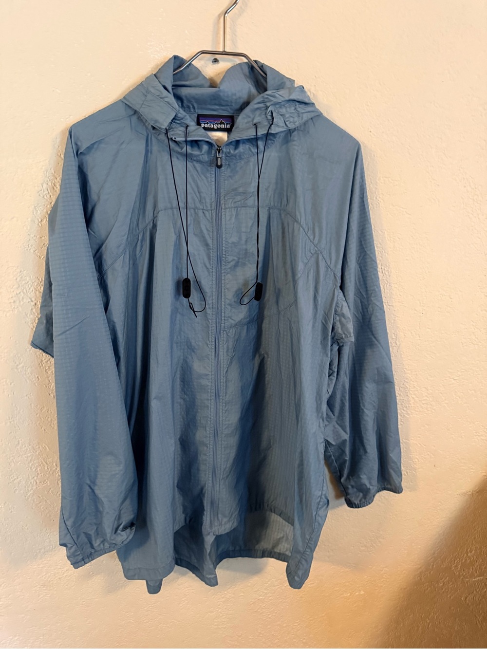 Patagonia Light Blue Hooded Packable Windbreaker